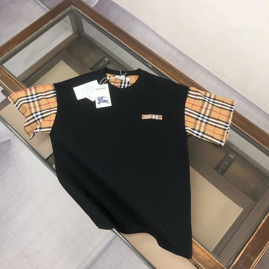 T-shirt en coton à manches à carreaux
