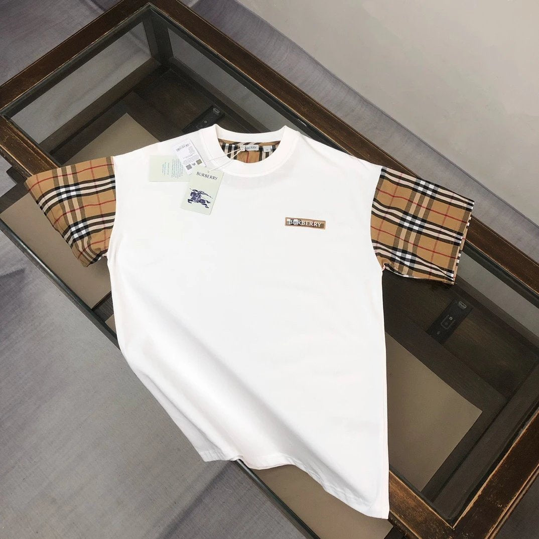 T-shirt en coton à manches à carreaux